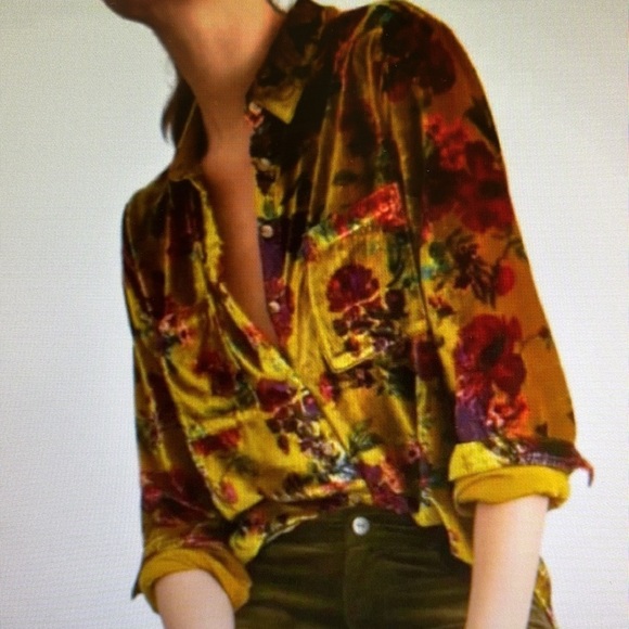 Pilcro Anthropologie Fall Shirt Floral Velvet Button Up Burnout Women MP NEW - Picture 11 of 12